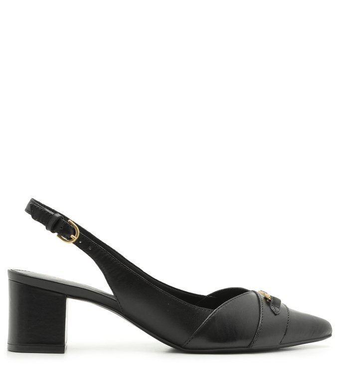 Scarpin Preto Couro Slingback Detalhe