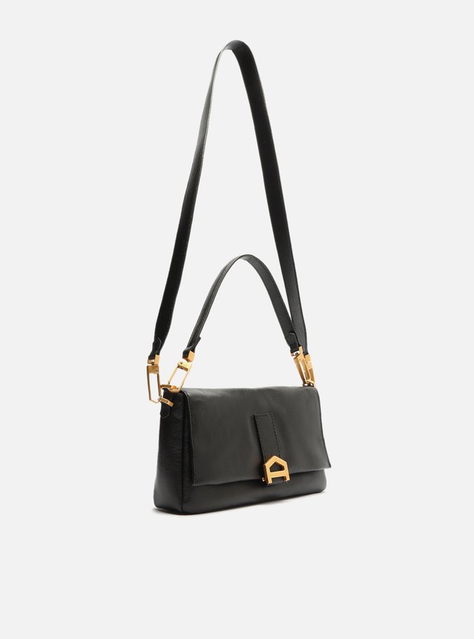 Bolsa Tiracolo Preta Couro Gisele Média