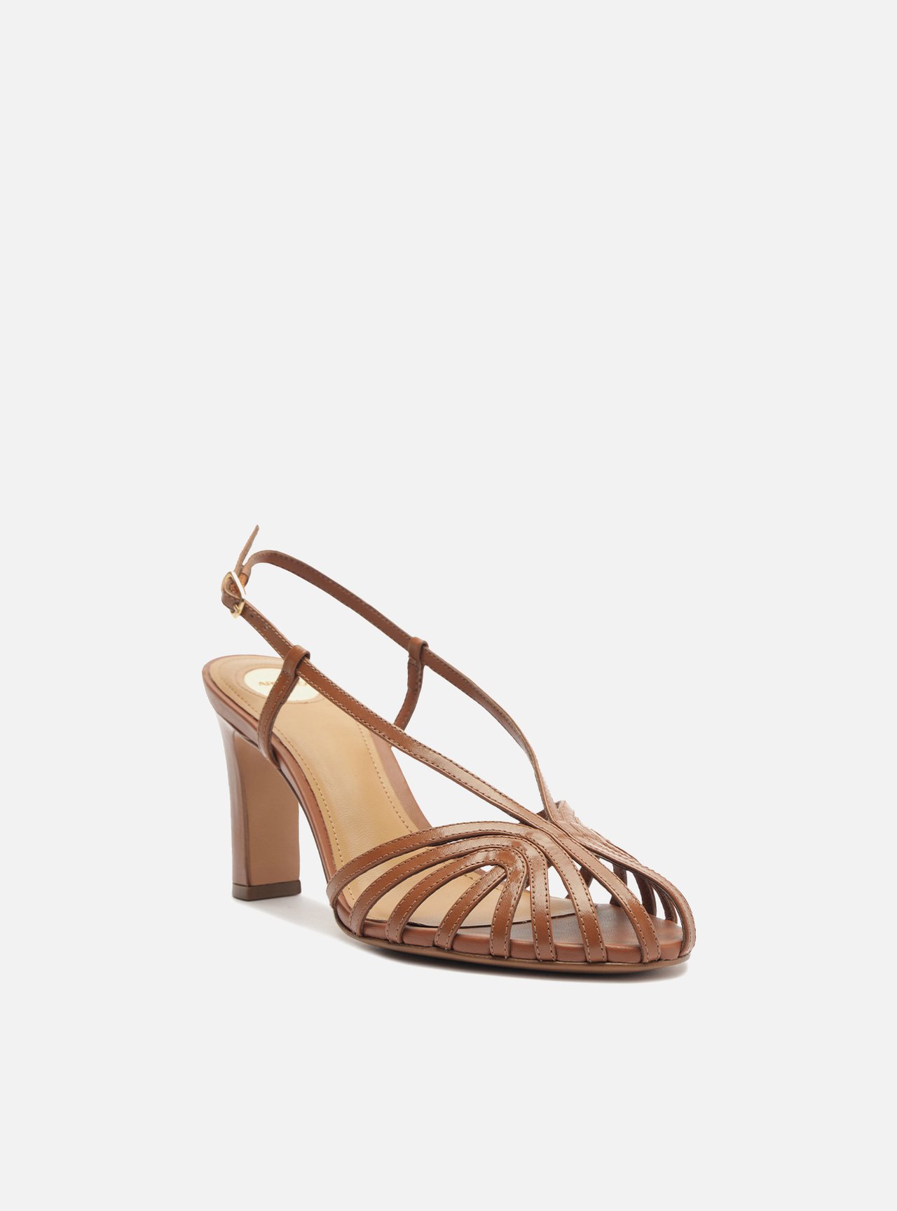 Sandália Marrom Couro Salto Bloco Tiras Slingback — foto 2