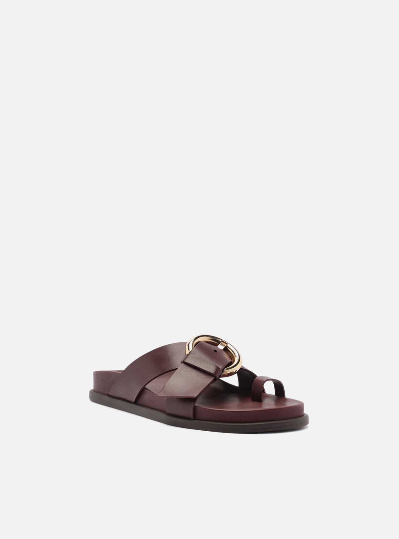 Sandália Papete Vermelha Couro Flatform Fivela Dourada — foto 2