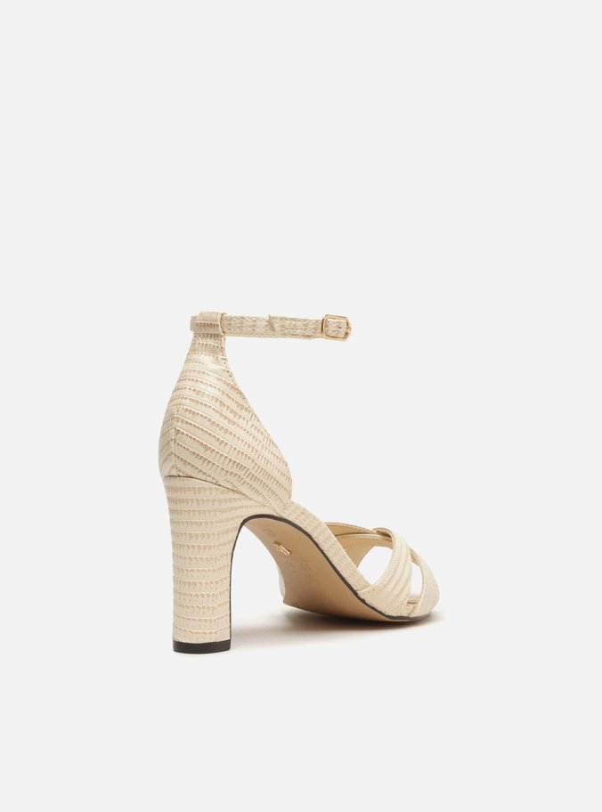 Sandália Off-White Textura Salto Bloco Tiras