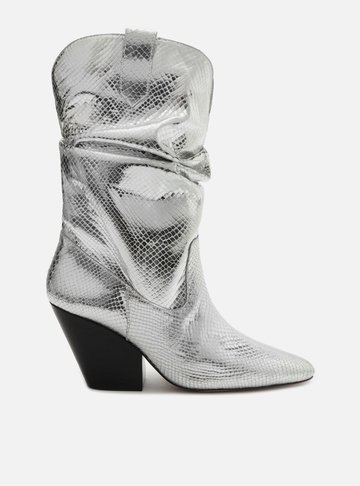 Bota Prata Couro Snake Cano Curto