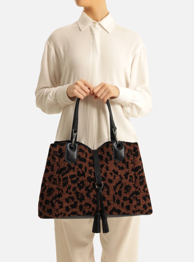 Bolsa Shopping Marrom Crochê Grande Onça