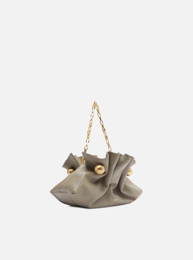 Clutch Cinza Couro Pequena Pregas Corrente