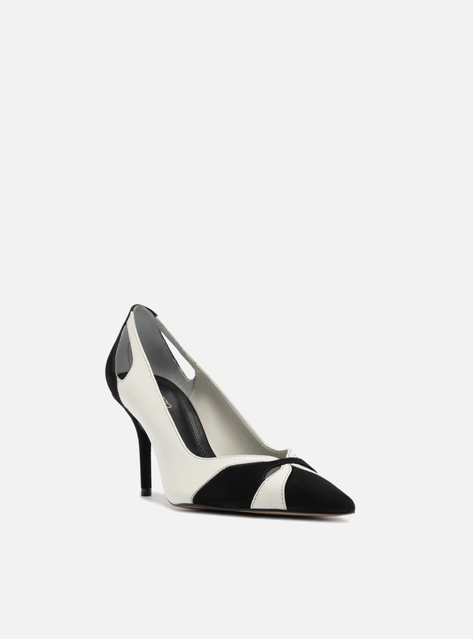 Scarpin Preto Couro Salto Fino Vazado Bicolor