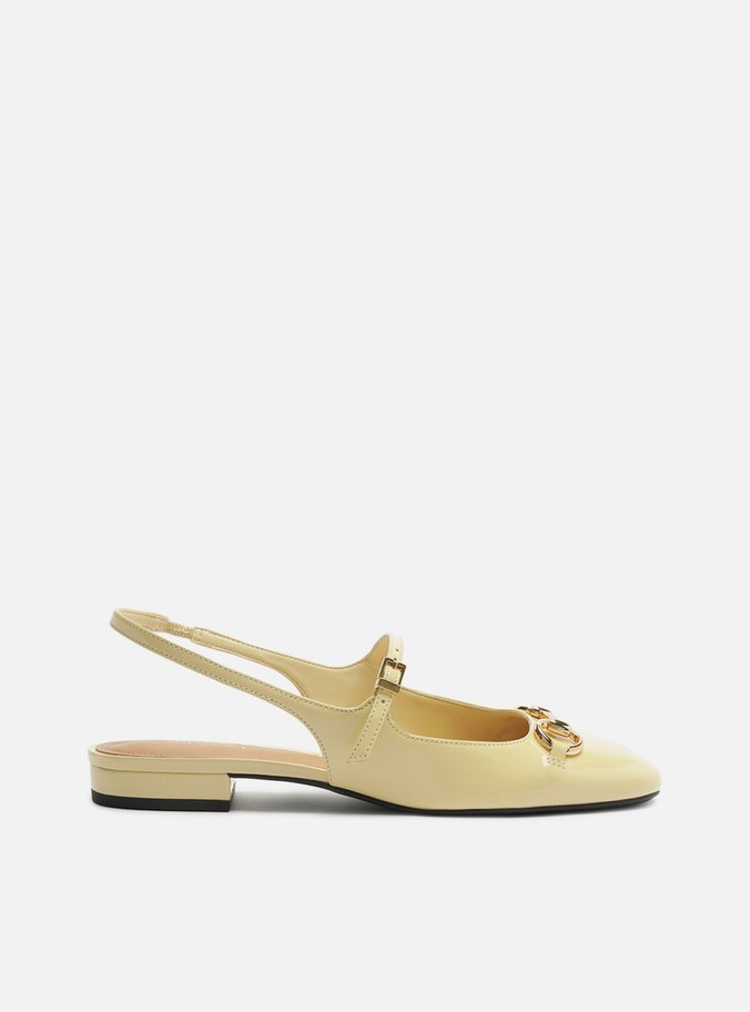 Sapatilha Amarela Verniz Bico Redondo Bridão Slingback