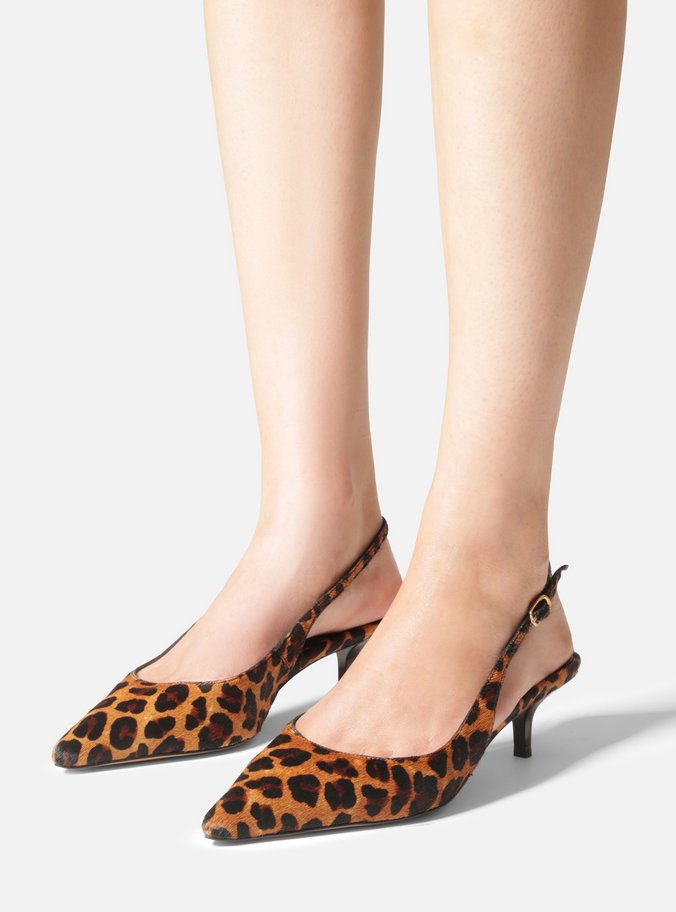Scarpin Animal Print Salto Fino Pelo Slingback