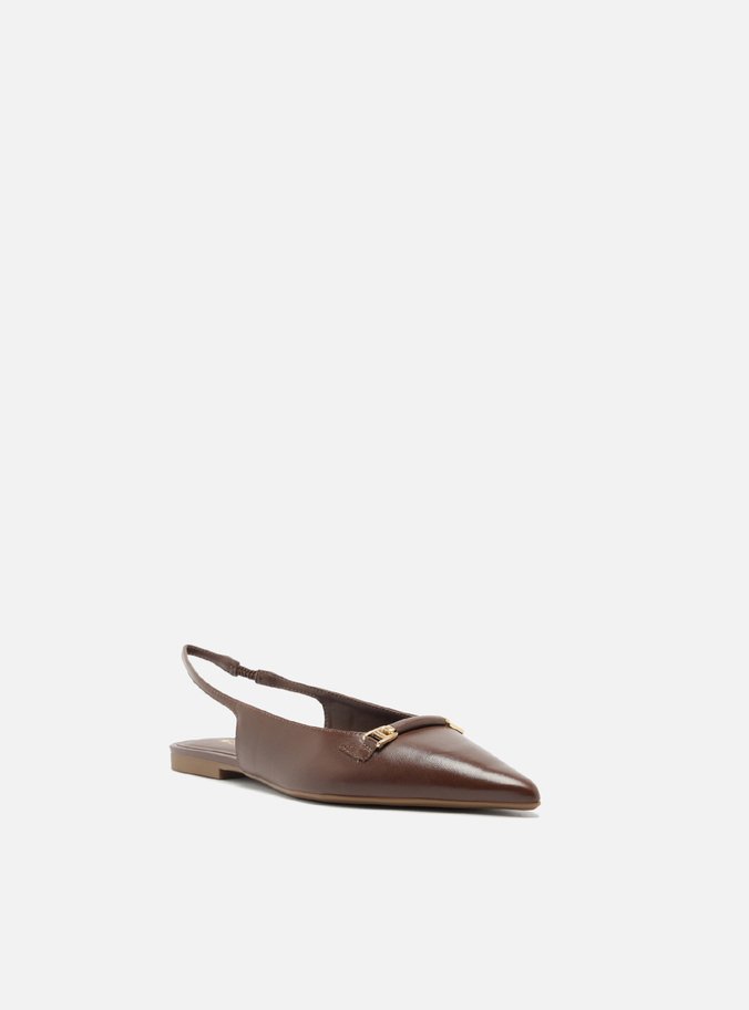 Sapatilha Marrom Couro Bico Fino Slingback