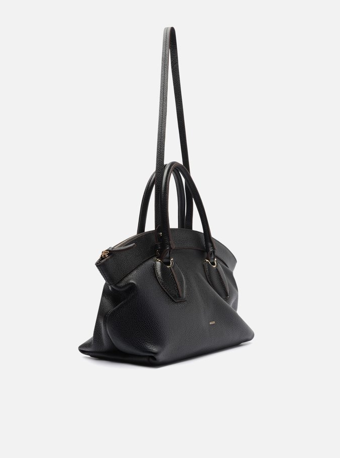 Bolsa Tote Preta Couro Grande Moderna