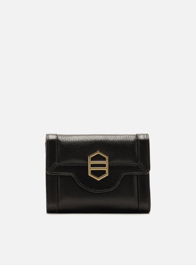 Carteira Preta Couro Pequena Moldura Metal