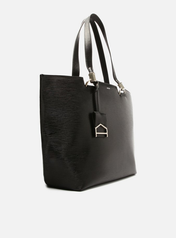 Bolsa Shopping Preta Couro Abraccio Wave Grande