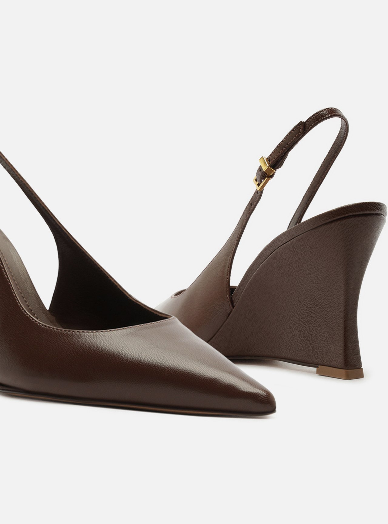 Scarpin Marrom Couro Salto Alto Anabela Slingback — foto 4
