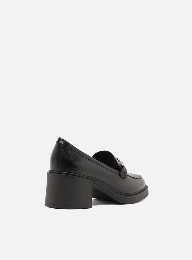 Mocassim Preto Couro Salto Bloco