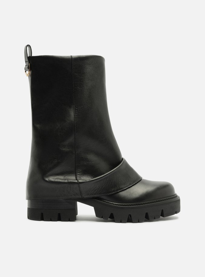 Bota Preta Couro Salto Tratorado