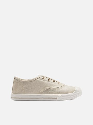 Arezzo — Tênis Slip On Dourado Lona Elástico