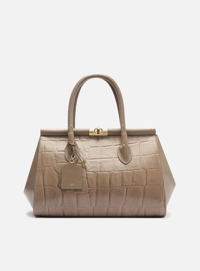 Bolsa Tote Cinza Couro Maxi Croco Grande