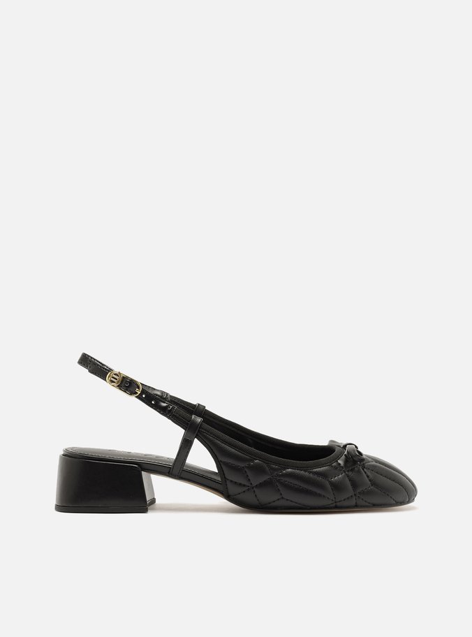 Scarpin Preto Salto Bloco Matelassê Slingback