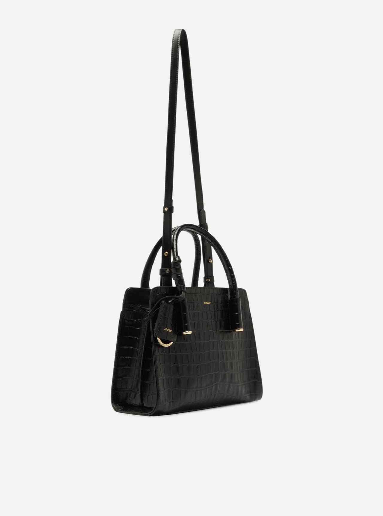 Bolsa Tote Preta Couro Pequena Croco — foto 5