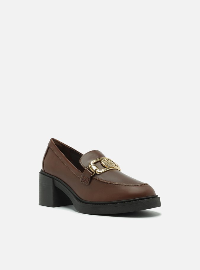 Mocassim Marrom Couro Salto Bloco