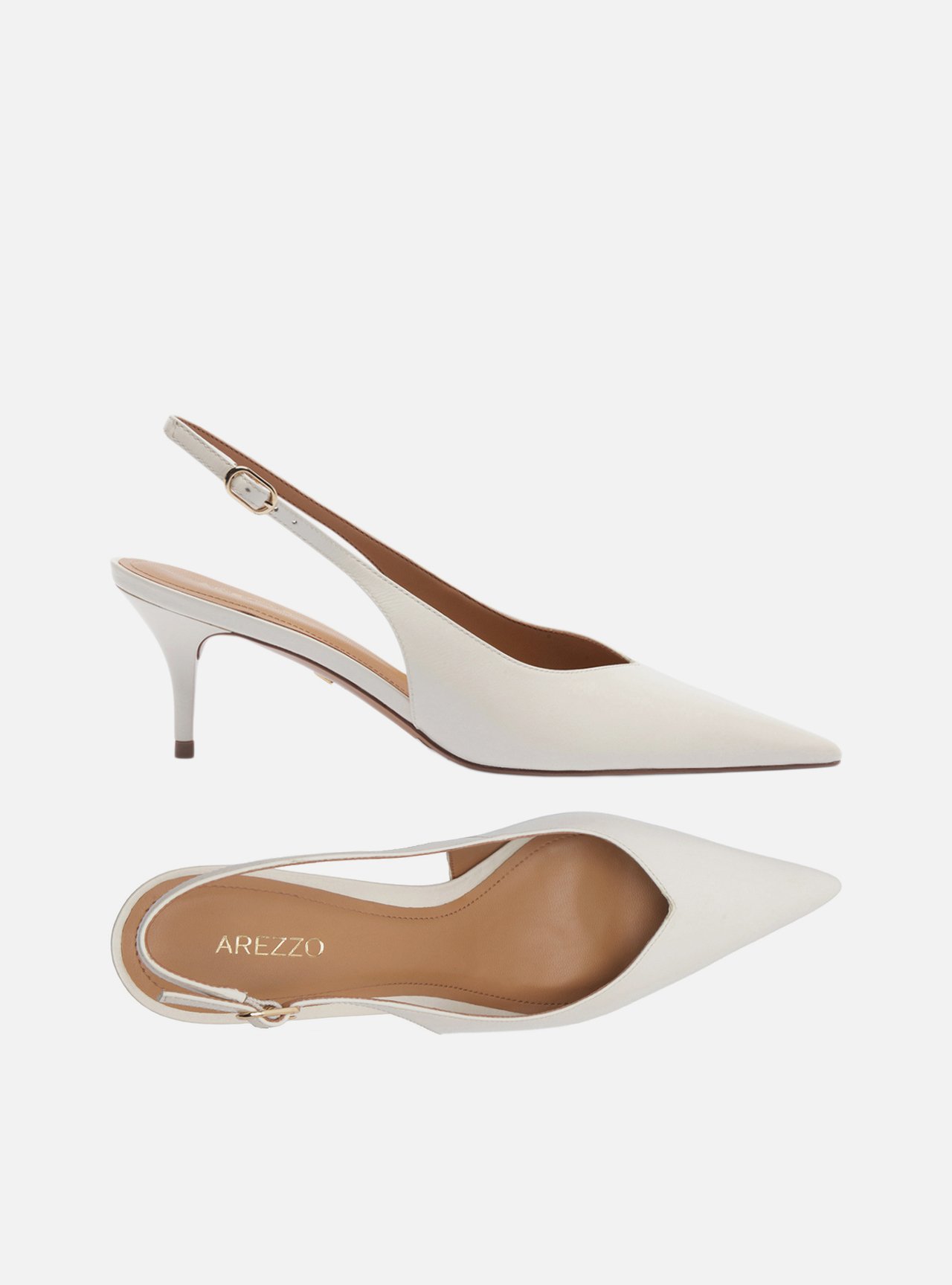 Scarpin Branco Couro Salto Fino Fivela Slingback — foto 5