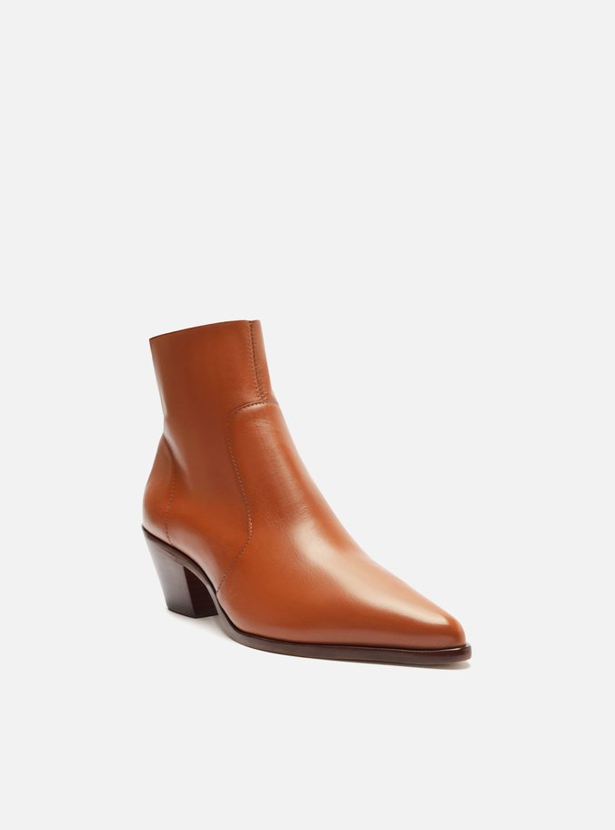 Bota Marrom Couro Cano Curto Bico Fino