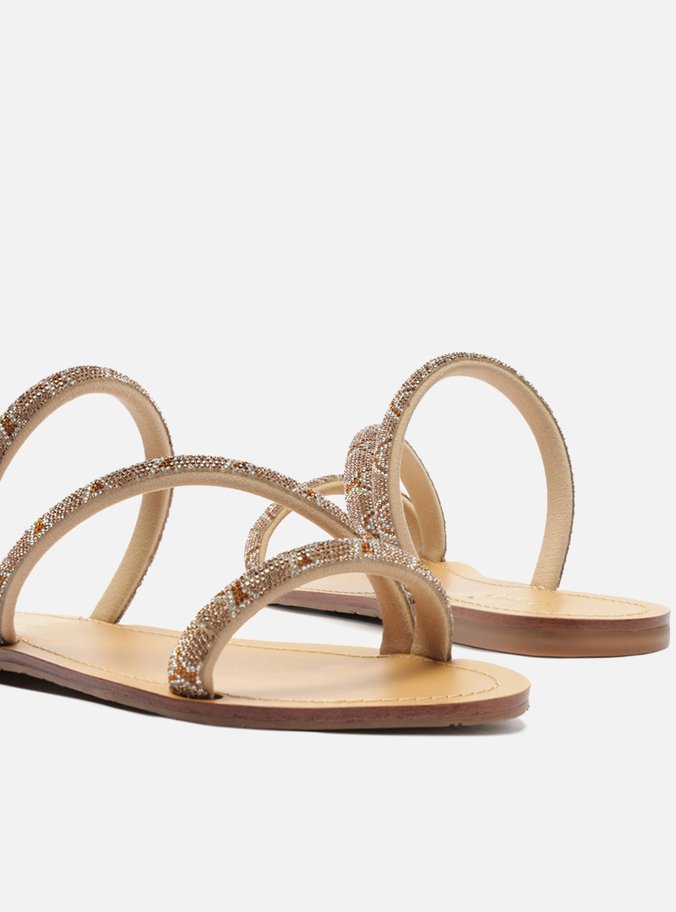 Rasteira Marrom Tira Diagonal Strass