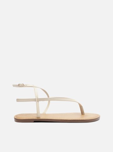 Sandália Branca Couro Slim Tira Inteira