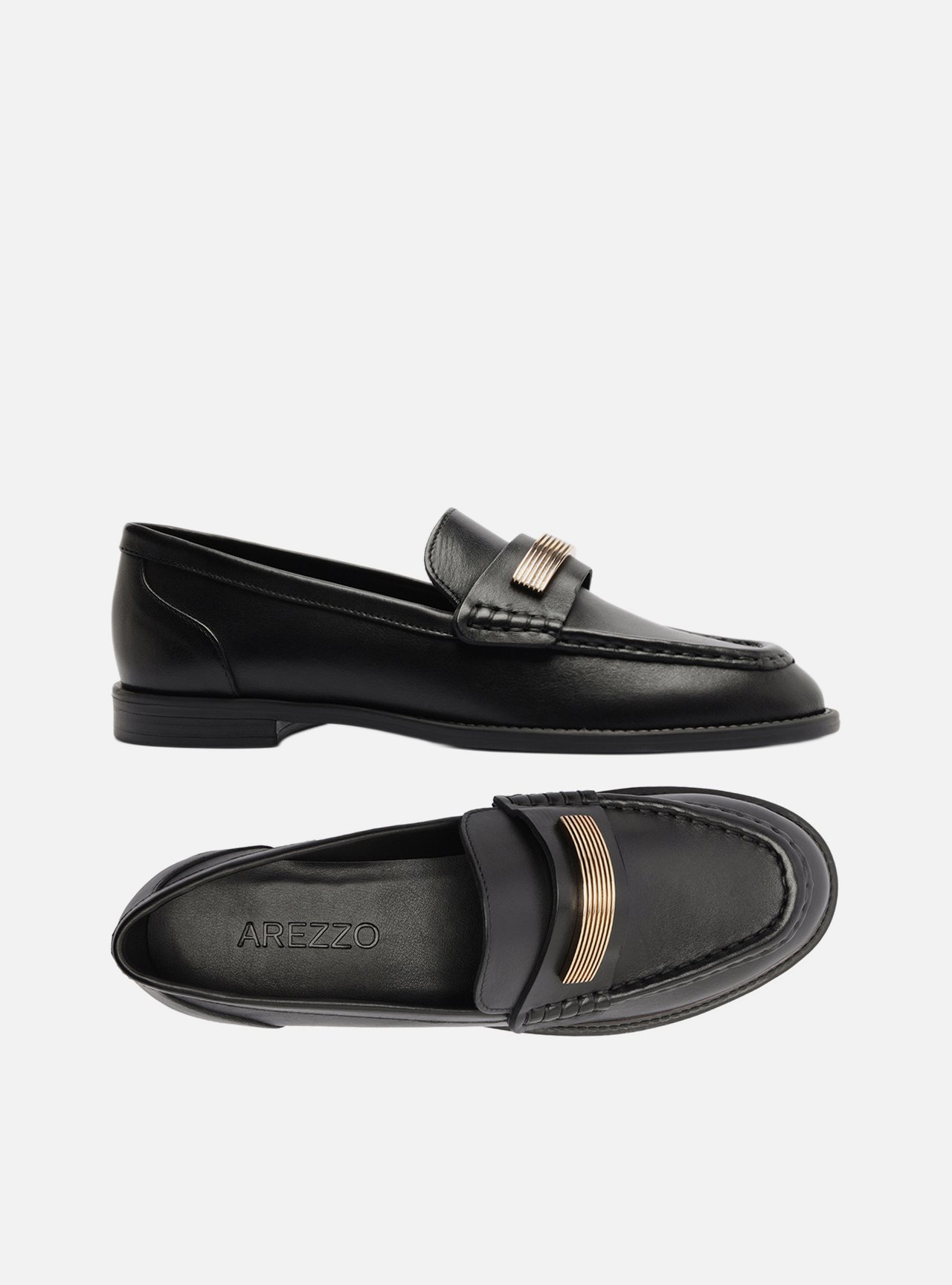 Mocassim Preto Couro Bico Redondo Metais — foto 6