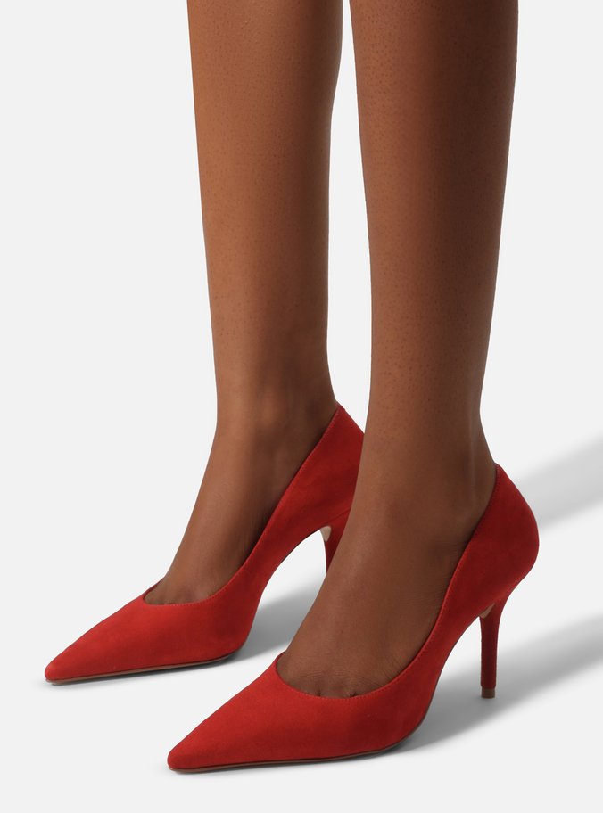 Scarpin Vermelho Camurça Salto Fino Essencial 85