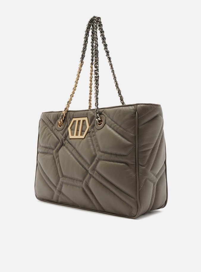 Bolsa Shopping Cinza Couro Emma Grande