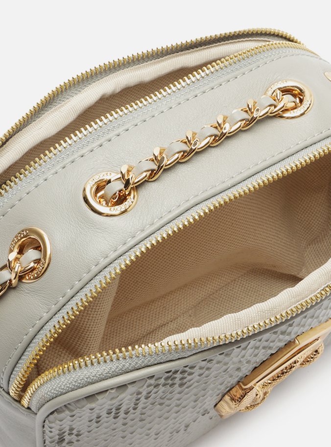 Bolsa Tiracolo Cinza Couro Snake Pequena Zíper