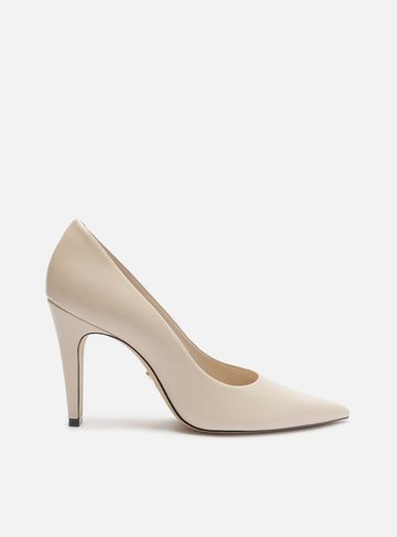 Scarpin Branco Couro Salto Alto Bico Fino