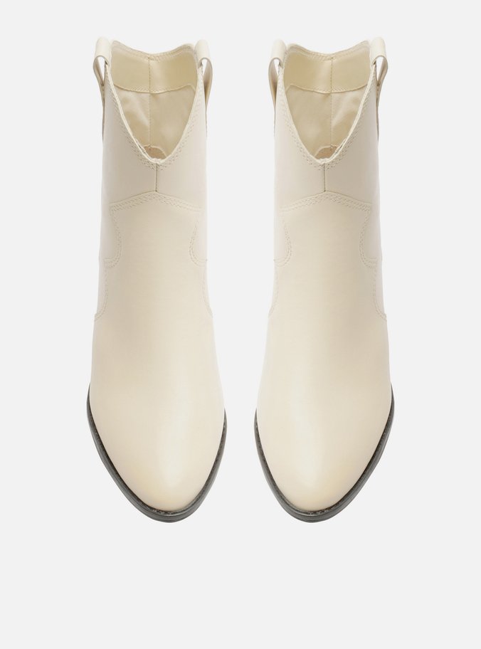 Bota Branca Couro Cano Curto Salto Baixo West