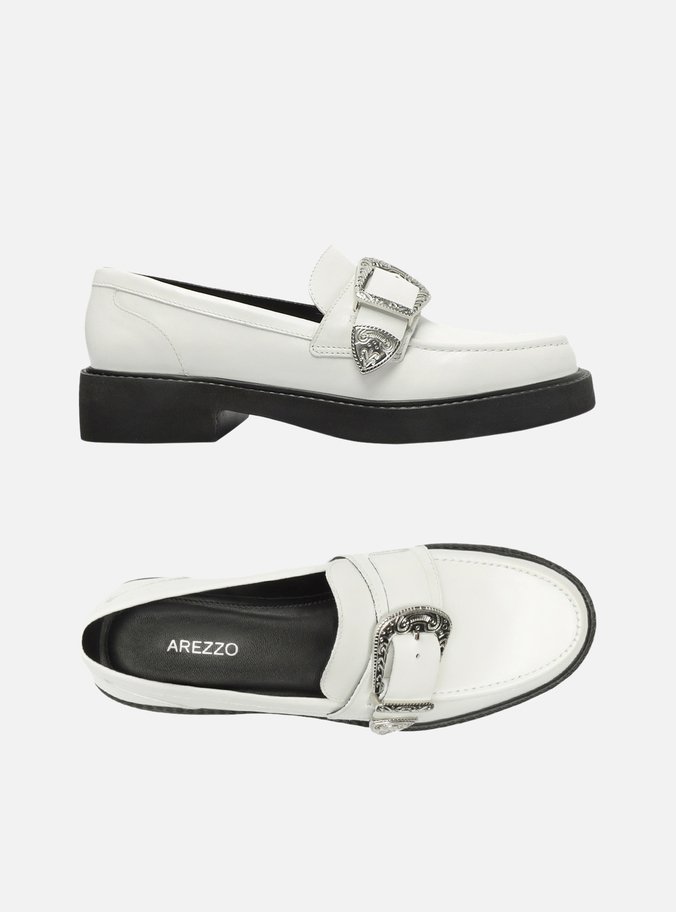 Mocassim Branco Couro Fivela Western