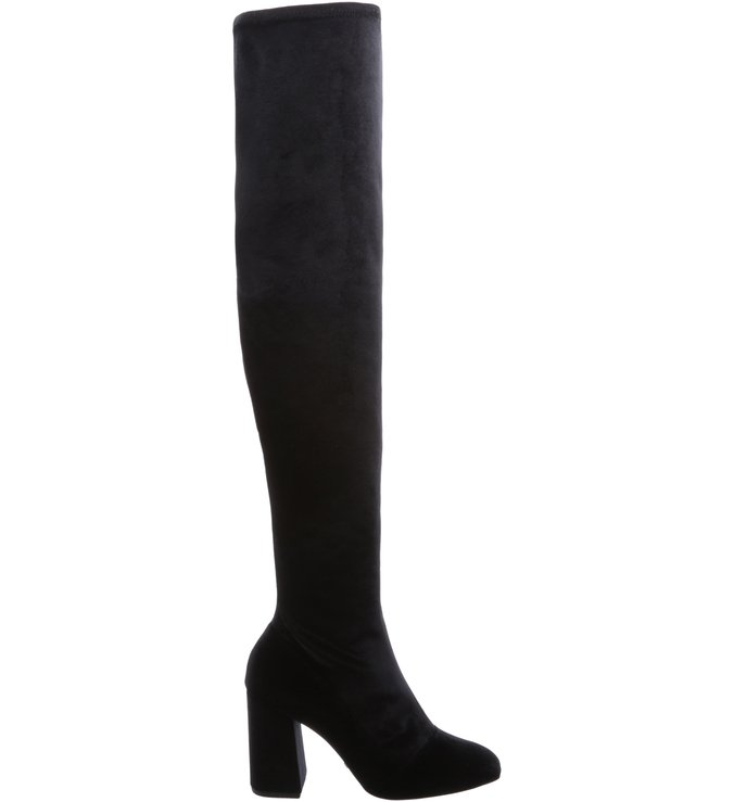 Over the Knee Veludo Salto Alto Preto