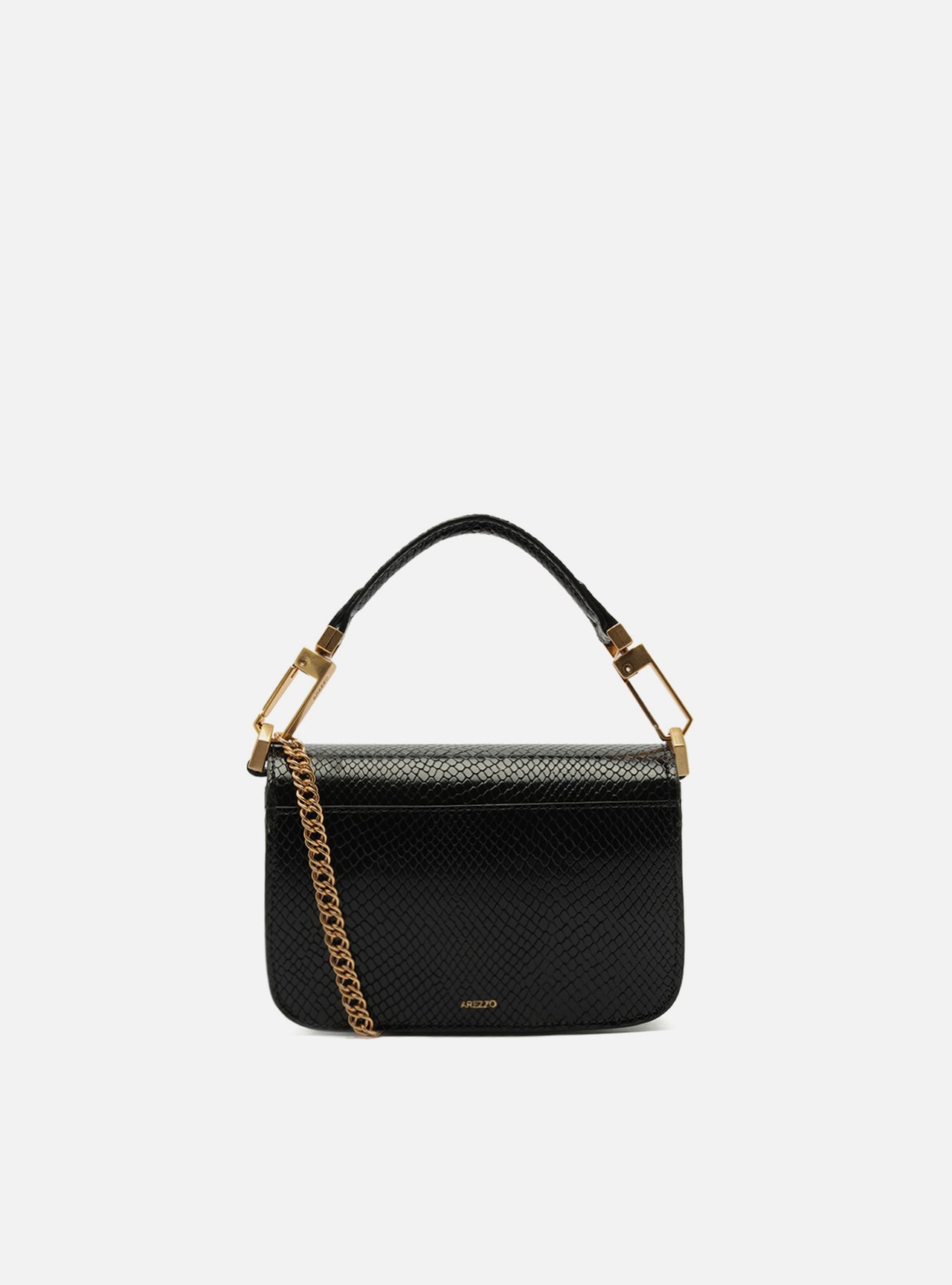 Bolsa Pequena Preta Couro Fecho Dourado Corrente — foto 3