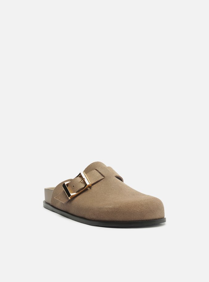 Clog Sabot Cinza Acamurçada Rasteira Fivela