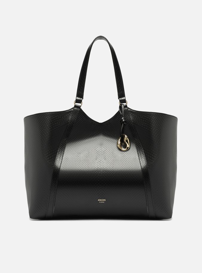 Bolsa Shopping Preta Envernizada Grande