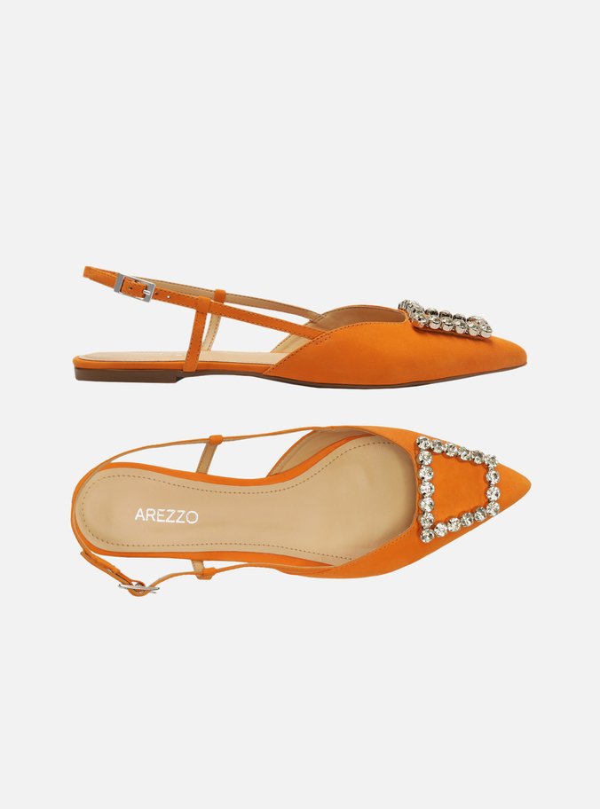 Sapatilha Laranja Nobuck Bico Fino Slingback Pedraria