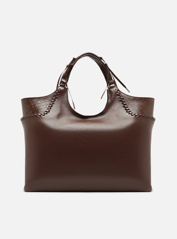 Bolsa Shopping Marrom Couro Grande Detalhe Franjas