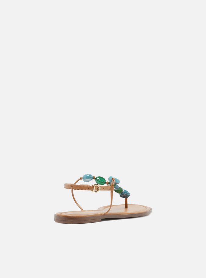 Sandália Rasteira Marrom Slim Pedras Boho