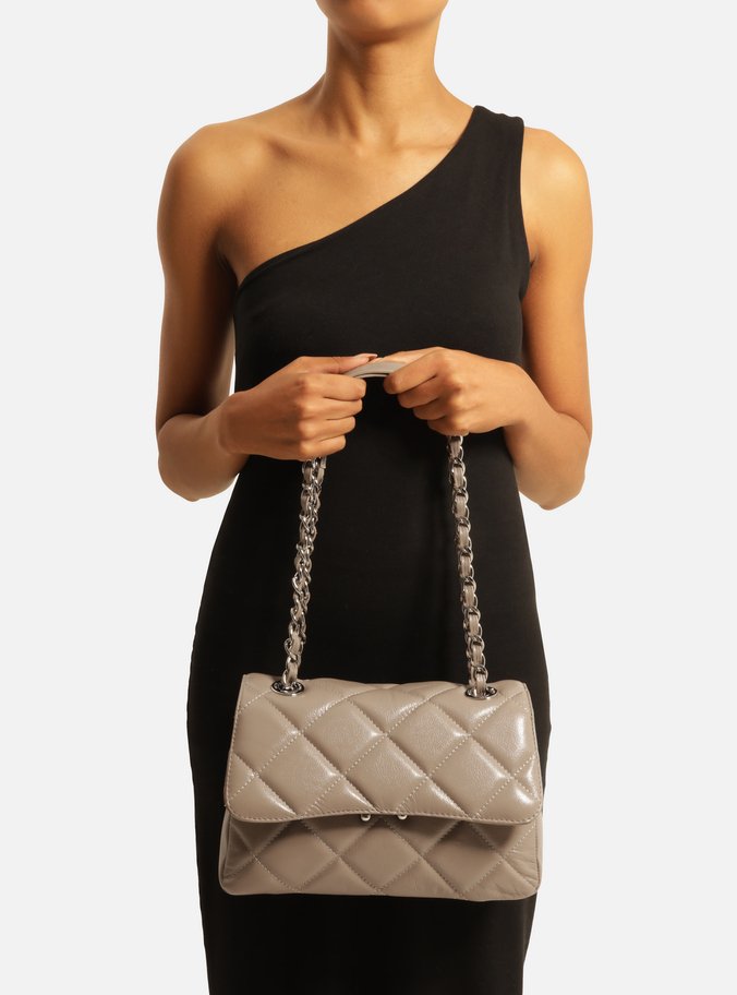 Bolsa Tiracolo Cinza Couro Mizz Média