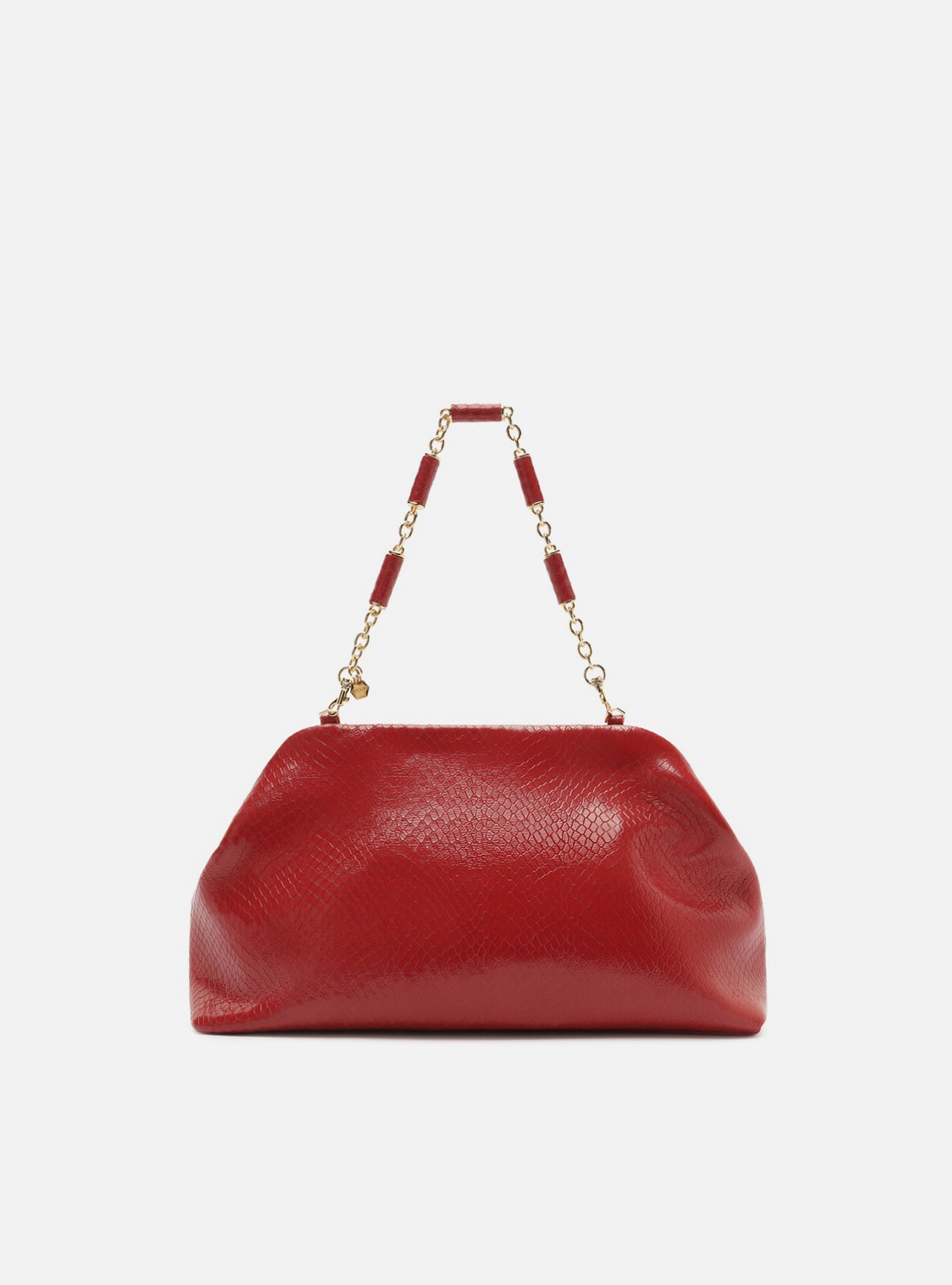 Bolsa Clutch Vermelha Couro Média Snake Corrente