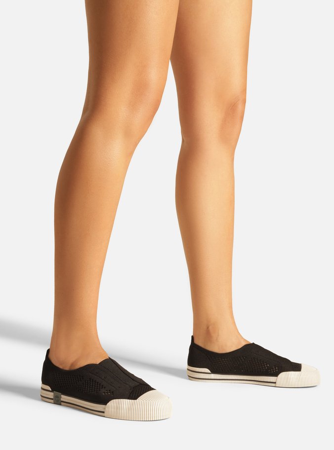 Tênis Slip On Preto Knit Elástico Alme