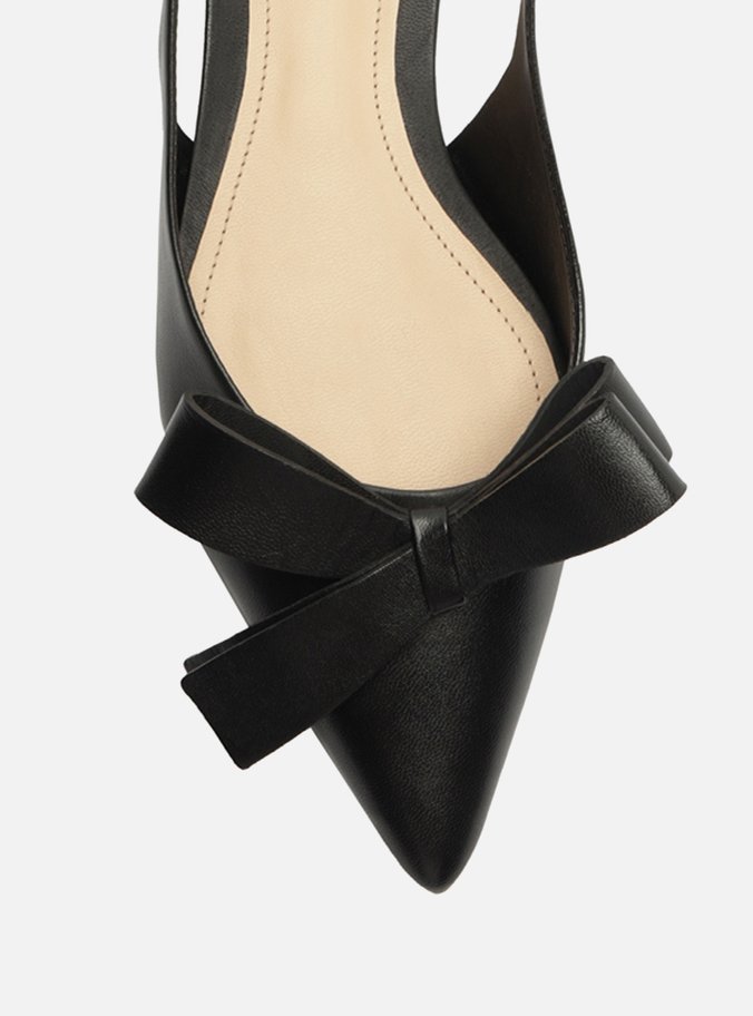 Sapatilha Preta Couro Slingback Laço Lateral