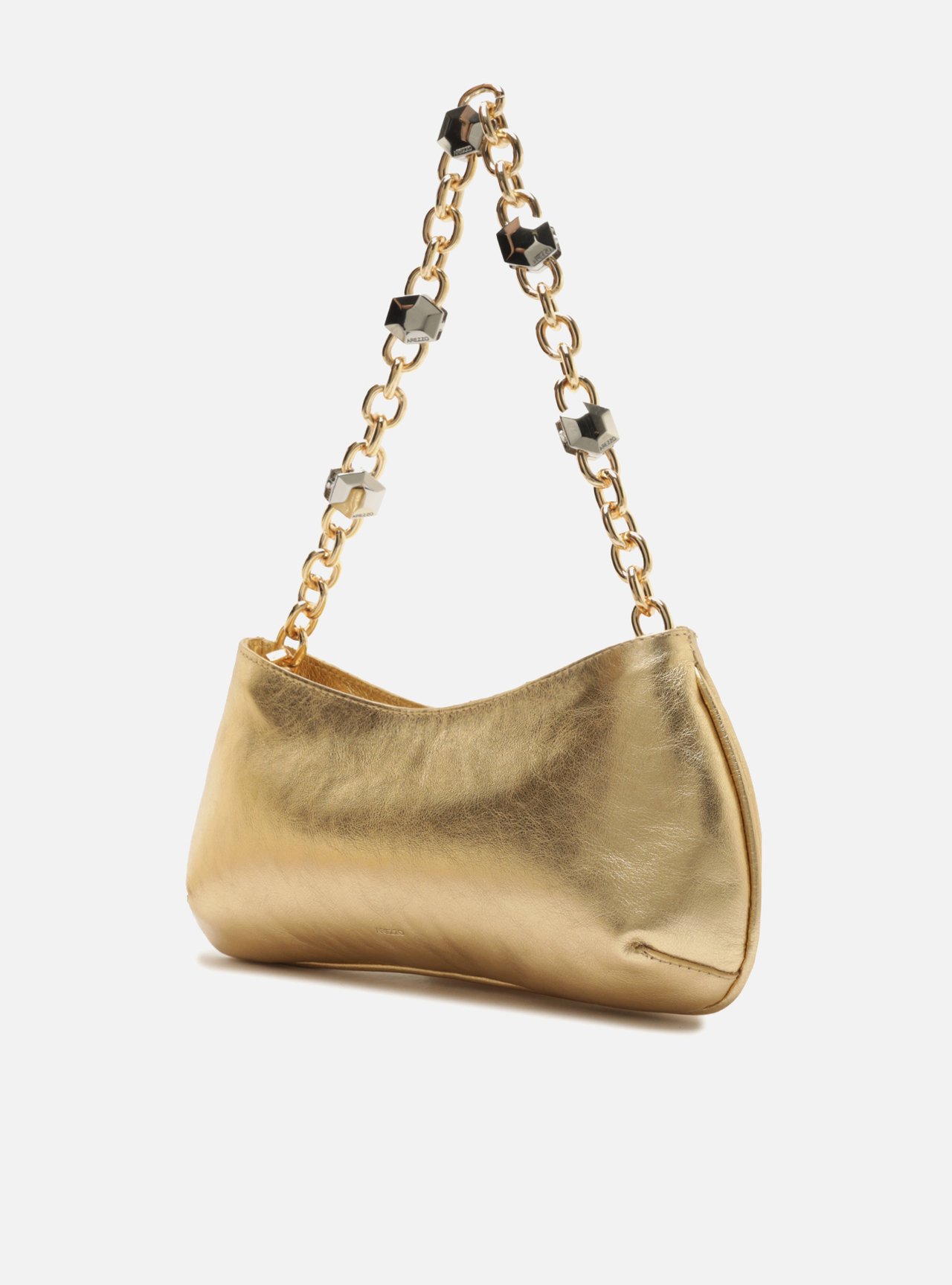 Bolsa Baguete Dourada Couro Média Corrente — foto 2