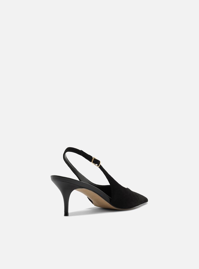 Scarpin Preto Camurça Salto Kitten Slingback