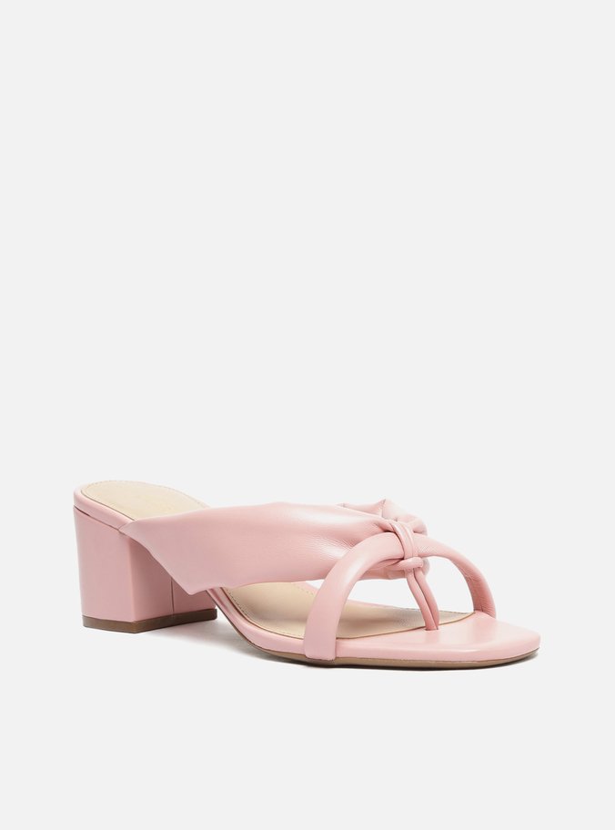 Mule Salto Médio Rosa Tiras Bombadas Cruzadas