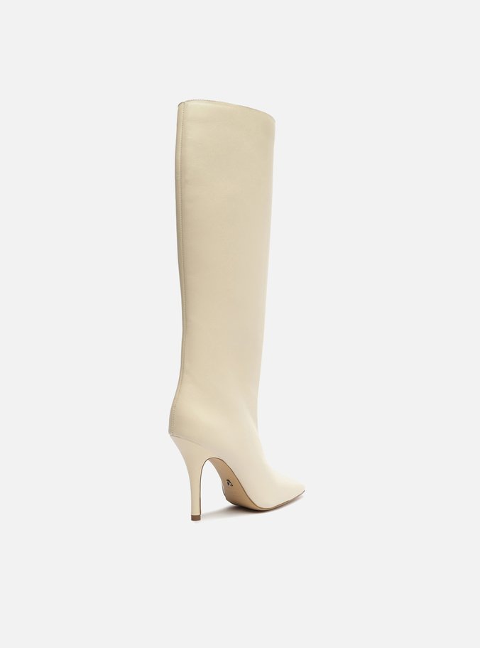 Bota Off-White Couro Cano Longo Bico Quadrado Hailey