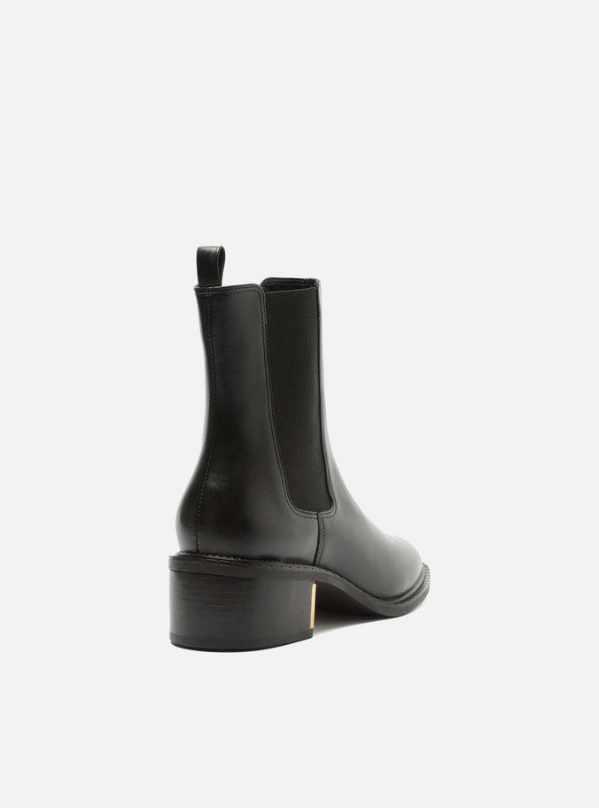 Bota Preta Couro Cano Curto Elástico Metal